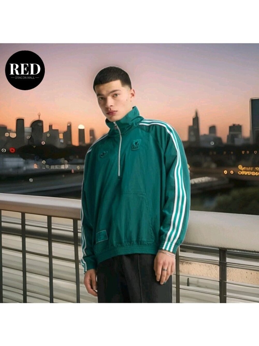 Adidas Liverpool FC Terrace Icon Half-Zip Jacket Green JW5474 - Men's Size XL
